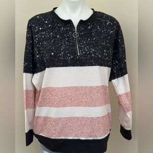 ROSEWE Black Pink & White Striped Pullover Sweatshirt Sz XL
